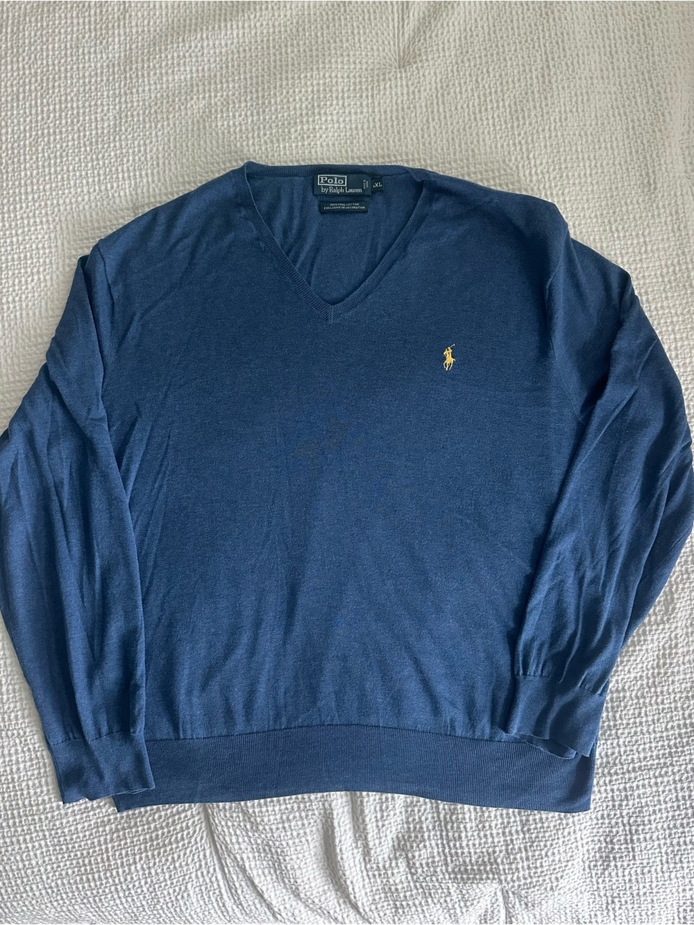 Polo by Ralph Lauren Blue Pima Cotton V-Neck Sweater Men’s XL